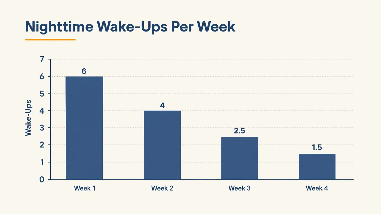 Chart comparing frequency of nighttime wake-ups before and after using white noise over four weeks
